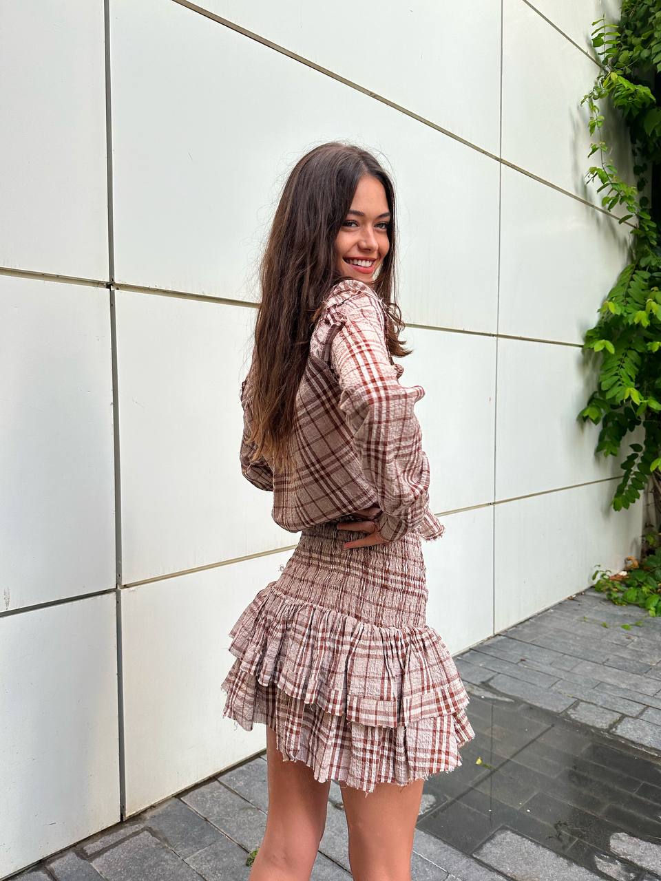 PLAID SKIRT BROWN