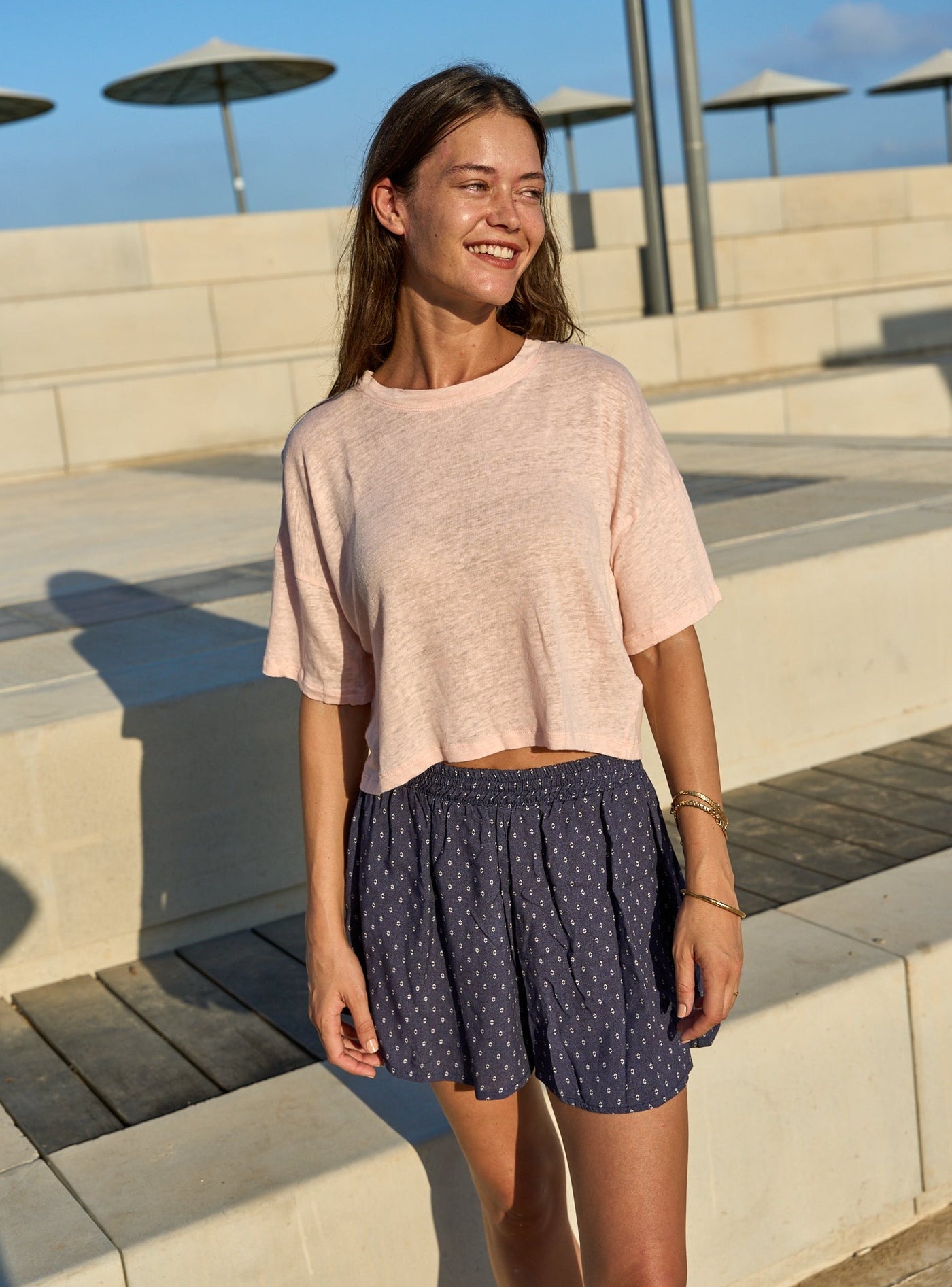 CROP LINEN PEACH