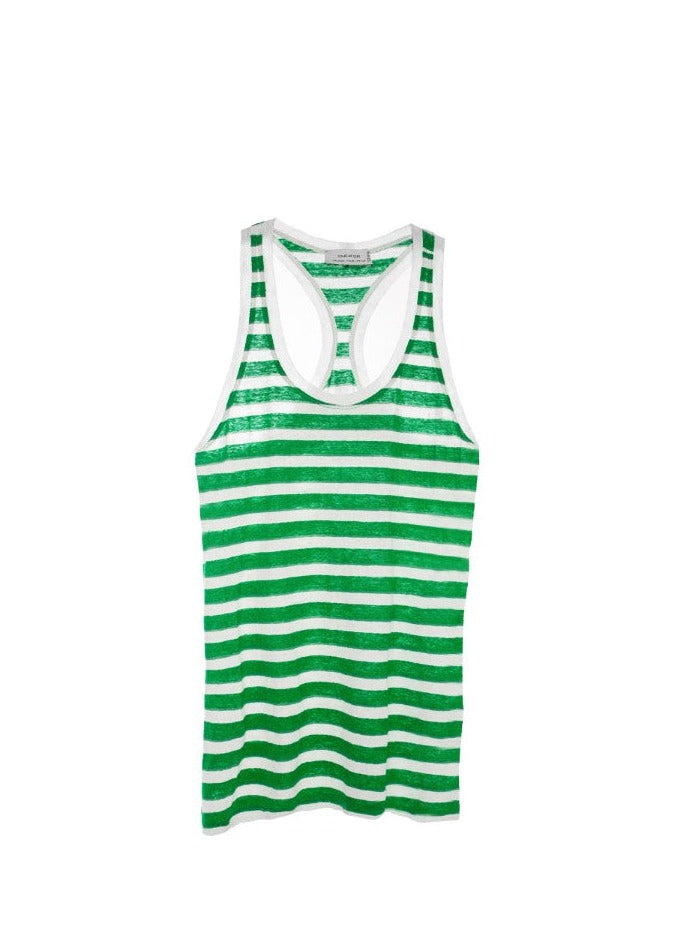 LINEN TANK GREEN STRIPE